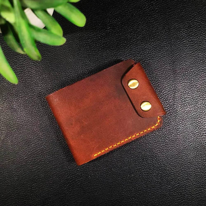 Handmade Leather Article No 103 Bifold Traditional Wallet Full Option Double Snap - Ridge N Threads Pakistan