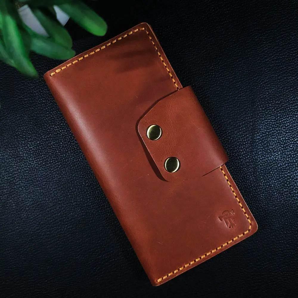Handmade Leather Article No 703 Long Elegant Wallet With Double Button Snap - Ridge N Threads Pakistan