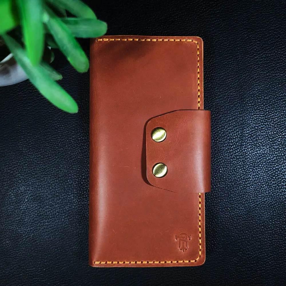 Handmade Leather Article No 703 Long Elegant Wallet With Double Button Snap - Ridge N Threads Pakistan