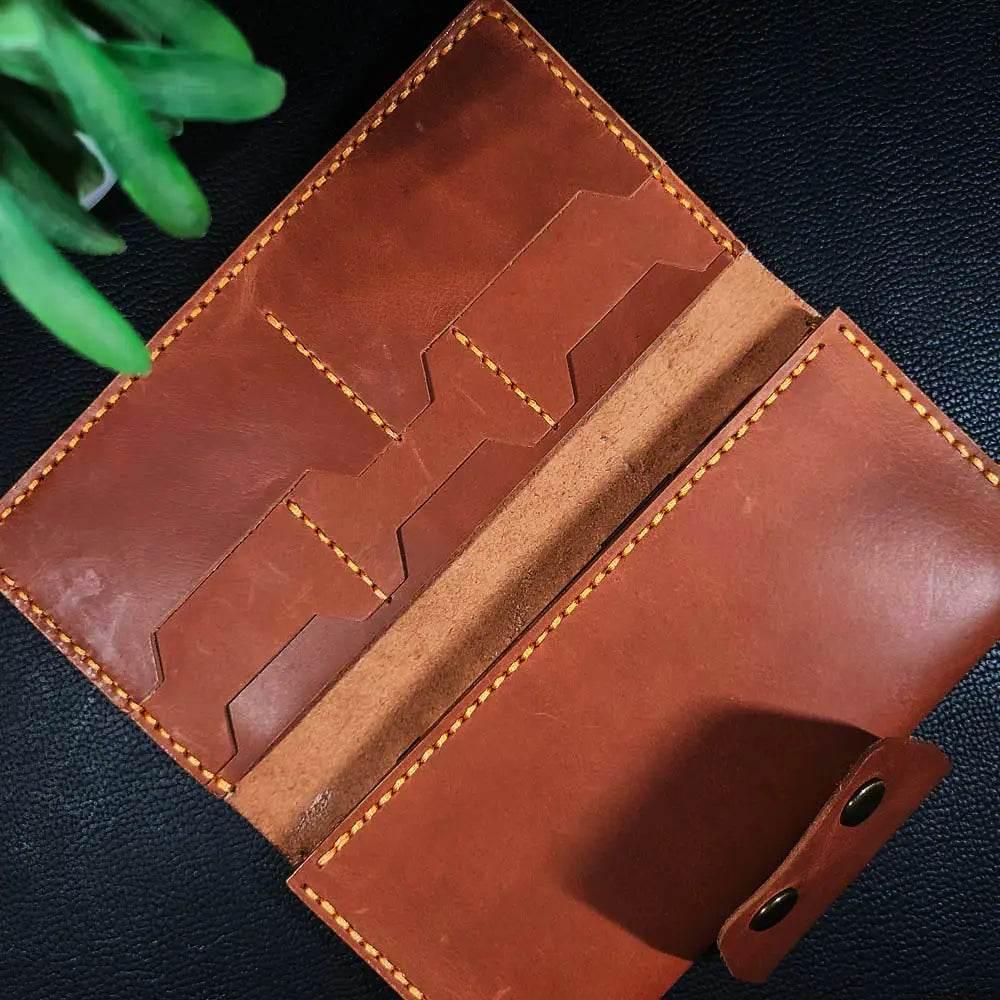 Handmade Leather Article No 703 Long Elegant Wallet With Double Button Snap - Ridge N Threads Pakistan