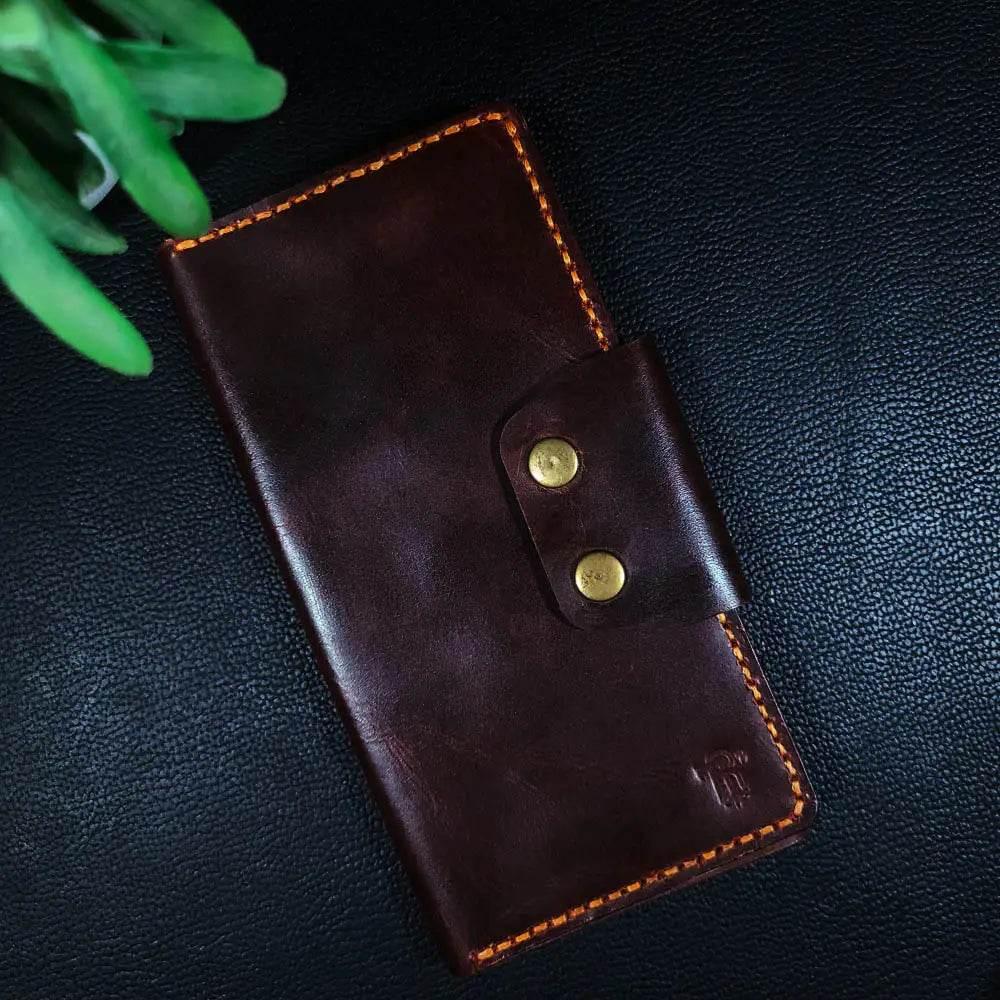 Handmade Leather Article No 703 Long Elegant Wallet With Double Button Snap - Ridge N Threads Pakistan