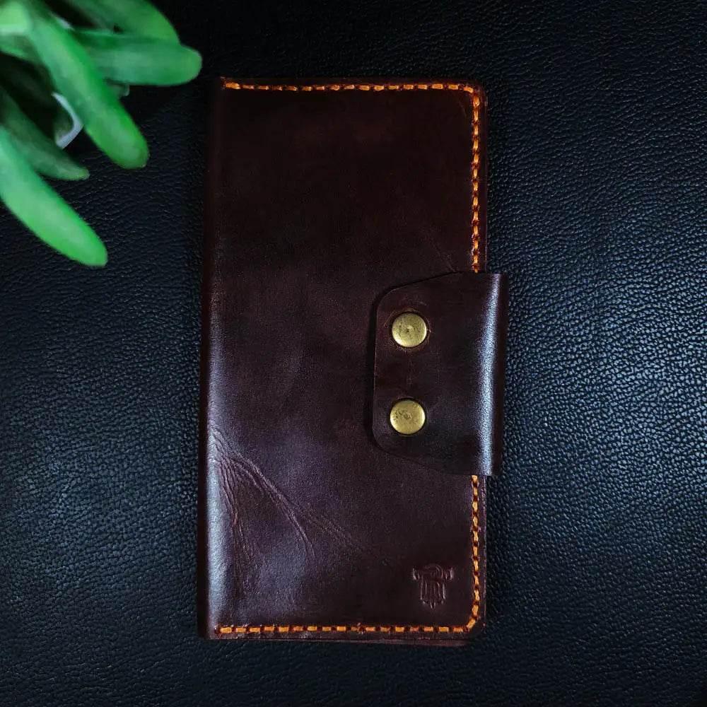 Handmade Leather Article No 703 Long Elegant Wallet With Double Button Snap - Ridge N Threads Pakistan