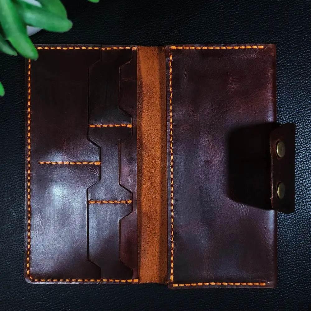 Handmade Leather Article No 703 Long Elegant Wallet With Double Button Snap - Ridge N Threads Pakistan