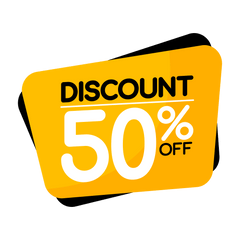 50% discount label on a yellow background